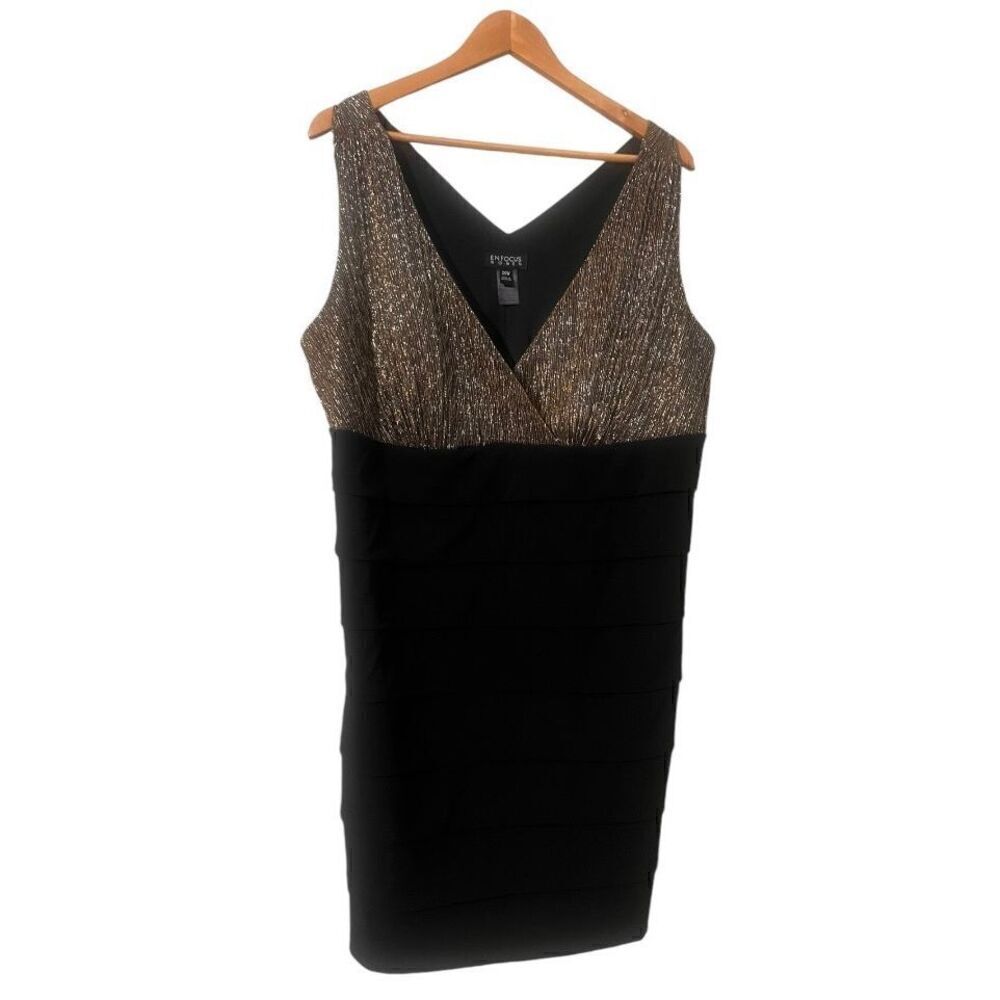 Enfocus Size 20W Tiered Cocktail Dress Black Metallic Glitter Holiday Party NYE